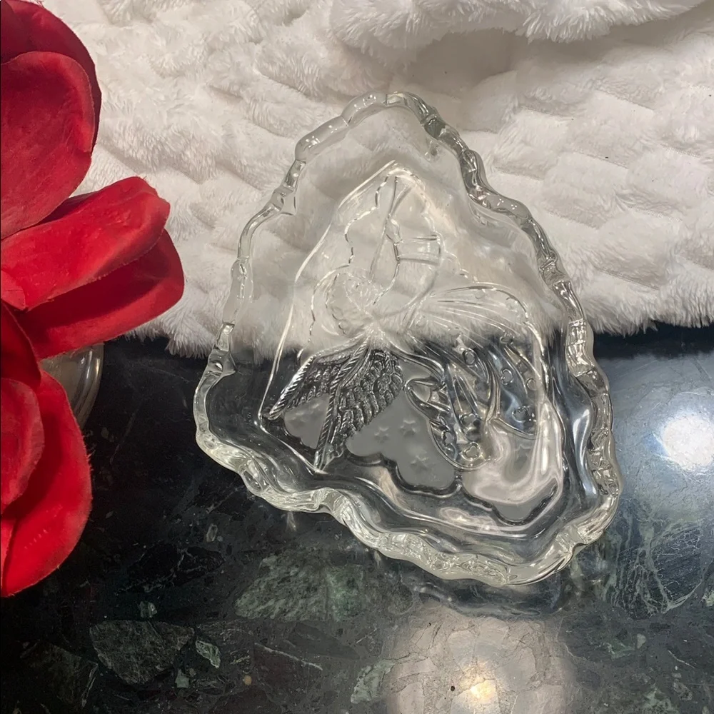🌹VINTAGE BEAUTIFUL Clear Crystal Glass ANGEL Trinket BOWL Dish •